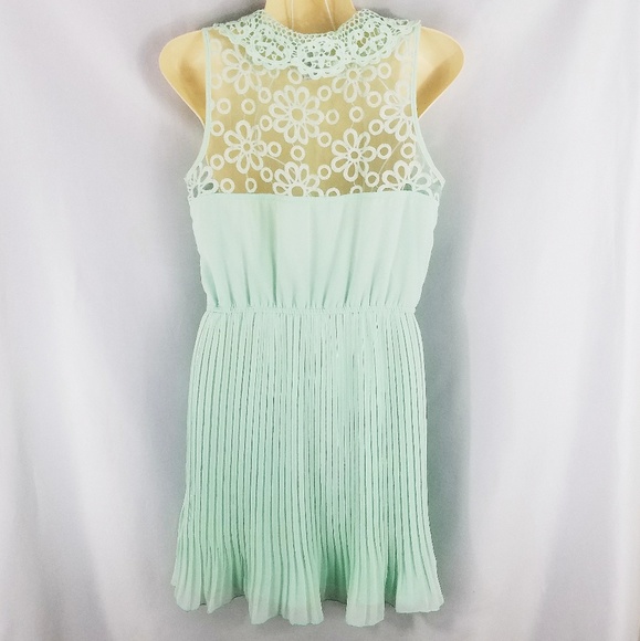 Pinky Mint Green Lace Sheer Collar Pleated Dress M - Picture 4 of 7
